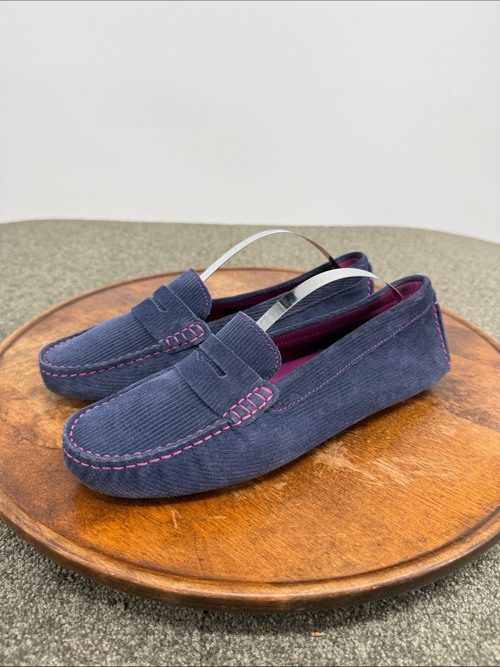 Johnston & Murphy Shoes Wm 7 M Navy Blue Corduroy Penny Loafers Slip On